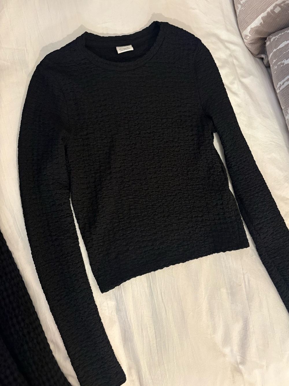 Abercrombie & Fitch Black Waffle Textured Long-Sleeve Crew Top